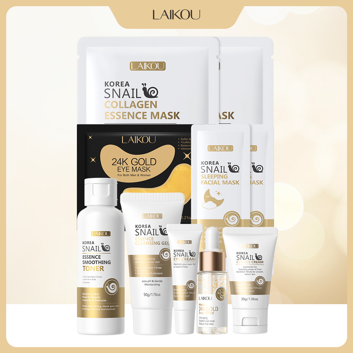 Luxury Skincare Set - LAIKOU Snail 24K Gold Skincare Kit